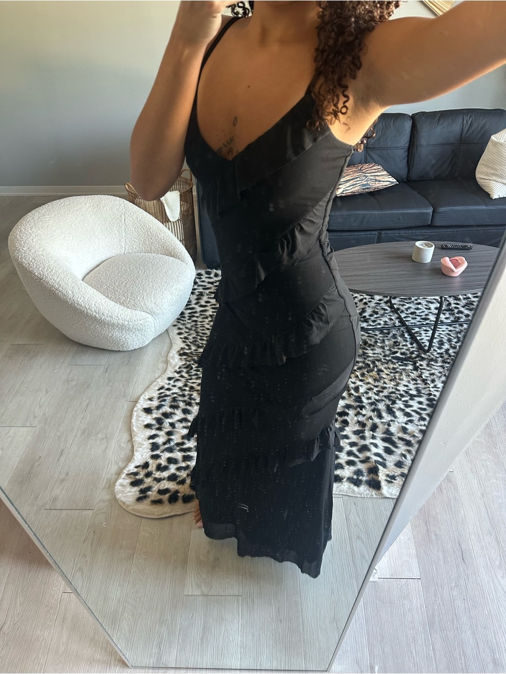 Women's Black Ruffle Slip Maxi Dress